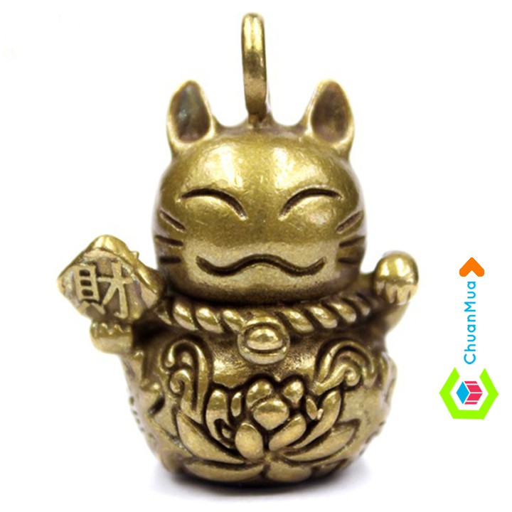 Móc Khóa MÈO THẦN TÀI chiêu Tài Lộc mang lại may mắn, Tượng đồng Phong Thủy (Kích thước: 2,7 x 22cm)