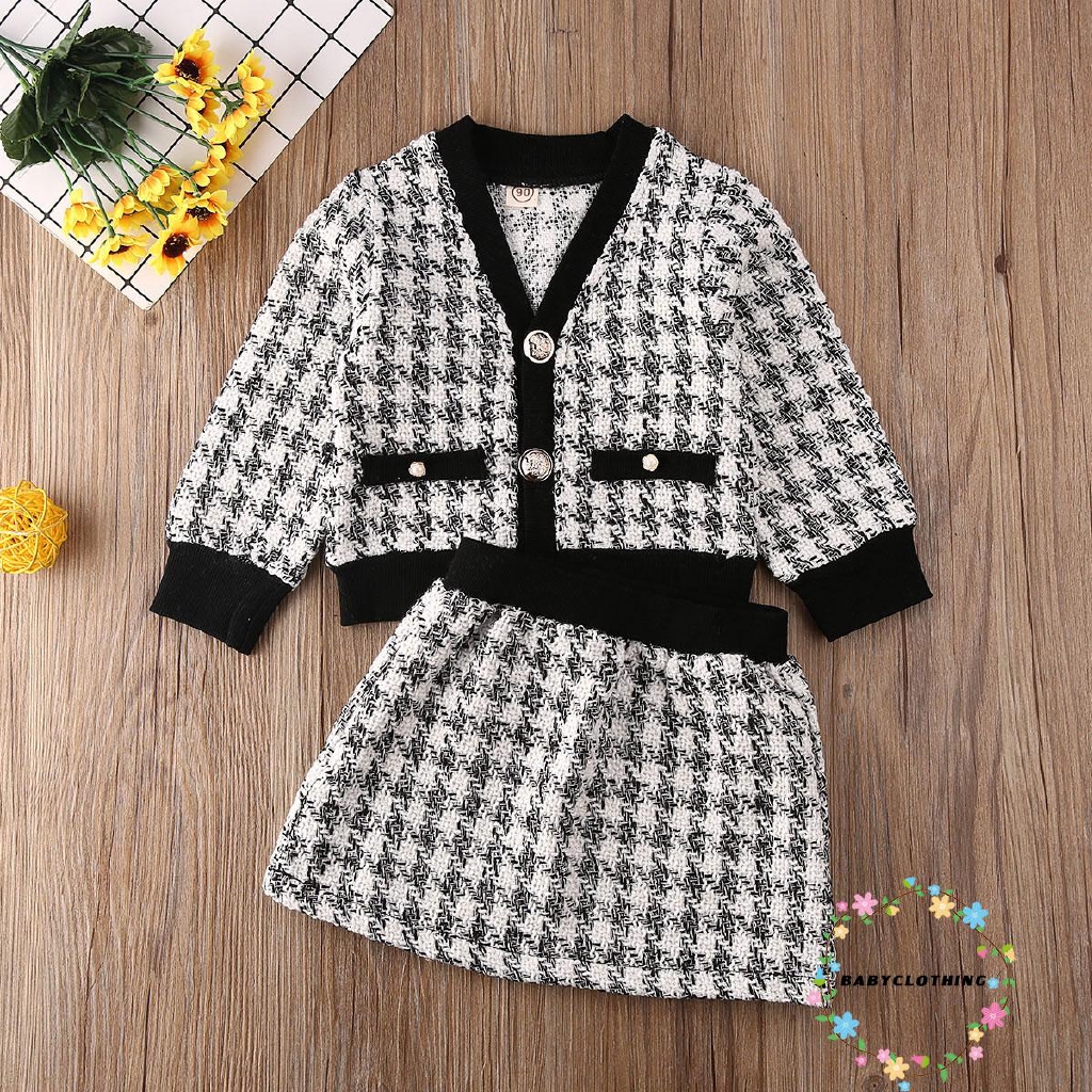 ღWSVღToddler Baby Girl Plaid Skirt Set Long Sleeve Jacket Coat Tops Party Dress Tutu Skirt Fall Outfit Clothes