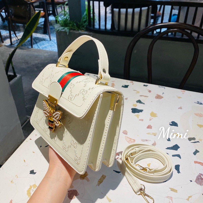 Túi Gucci size 20cm khoá ong 3 màu đen trắng nude