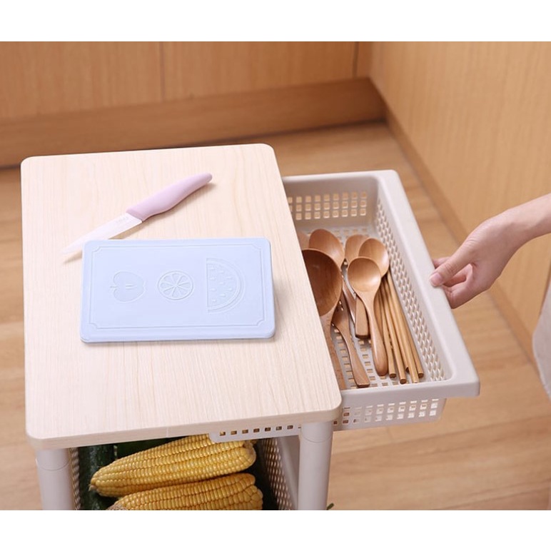 Kệ nhựa nắp gỗ 4 tầng tiện lợi RY268