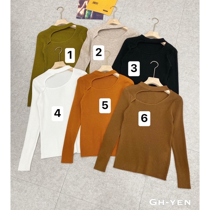 Áo Dài Tay Khoét Cổ Chất Len Cổ Tròn Dễ Mặc Dễ Mix Đồ Cực Xinh | BigBuy360 - bigbuy360.vn