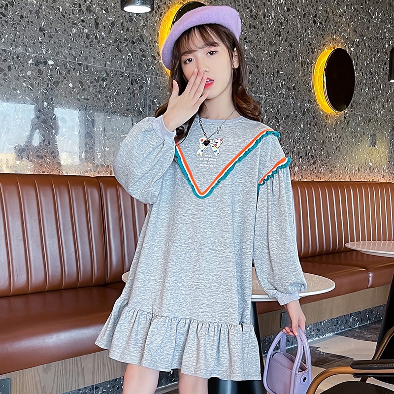 Váy Nỉ Cotton Dài Tay Thu Đông Cho Bé Gái Phong Cách Hàn Quốc 1 2 3 4 5 tuổi Binhphuong.Store