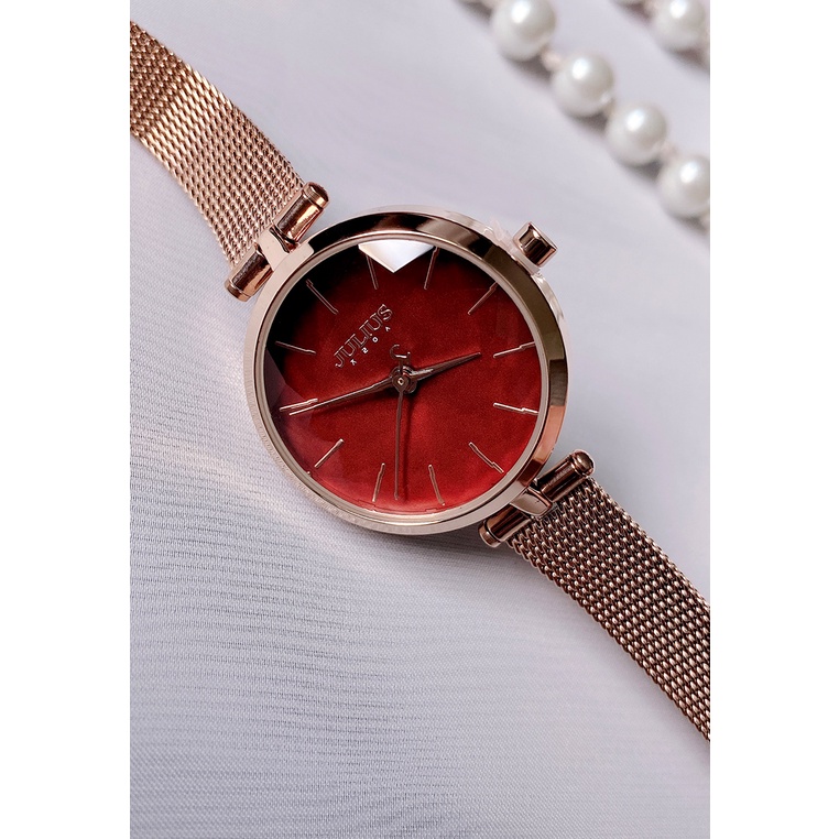Đồng Hồ Nữ JA-1225B Julius Hàn Quốc Dây Thép (Đỏ)