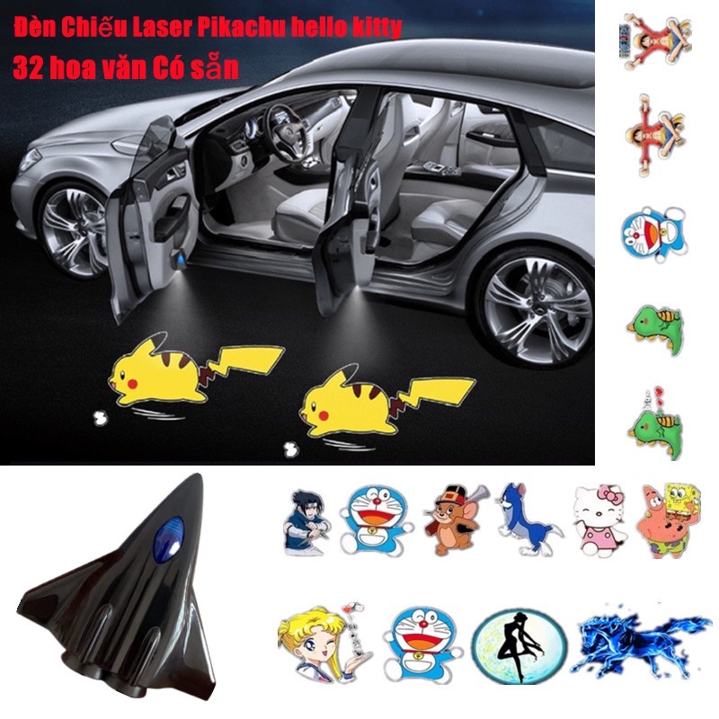 🔝32 hoa văn🔝Đèn Led chiếu cửa họa Sạc qua USB cho xe hơi Đèn chiếu laser không dây gắn cửa xe hơi hình phim hoạt hình năng động hello kitty Pikachu trang trí