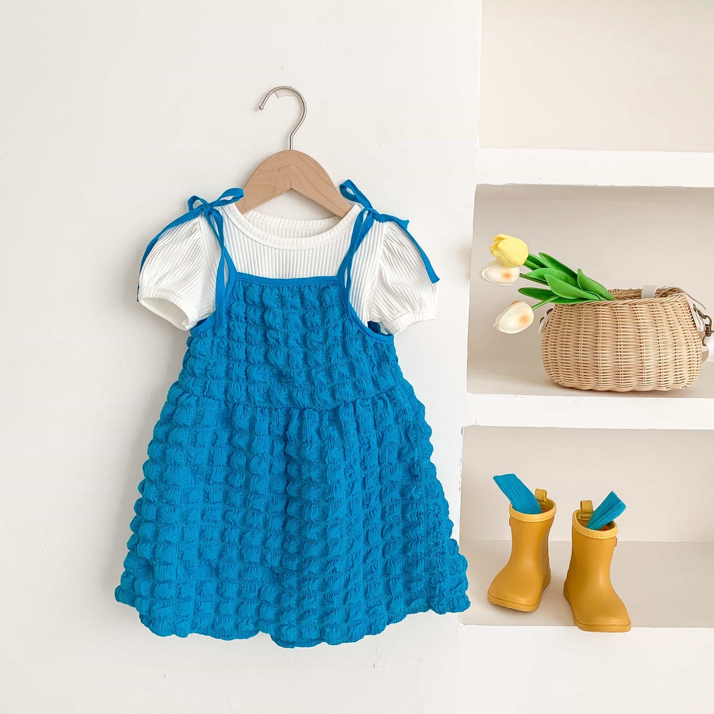 Bộ Đầm Sơ Mi Trắng 2 Món Thời Trang Mùa Hè Dành Cho Bé Gái 1-6 Tuổi