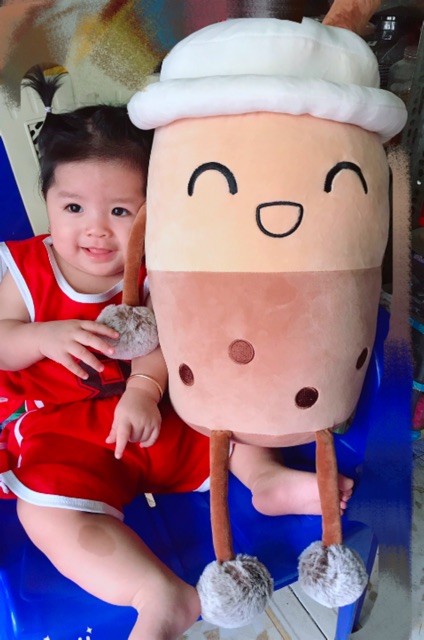 GẤU BÔNG LY TRÀ SỮA 65cm Miniso Mềm Nhũng,Co Giãn,Siêu Mịn