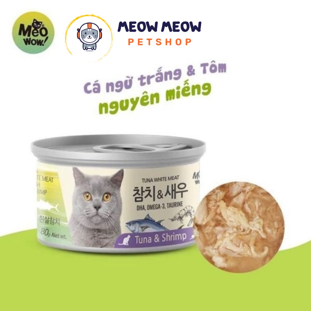 Pate cho mèo Meowow Tuna cá ngừ trắng nguyên miếng | Lon 80g | Pate dinh dưỡng cho mèo.