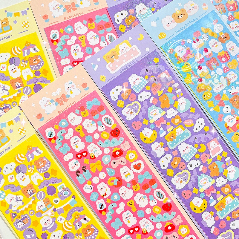 Miếng Dán Hình Thú Cưng Hoạt Hình Màu Bạc Lấp Lánh Trang Trí Sổ Tay DIY