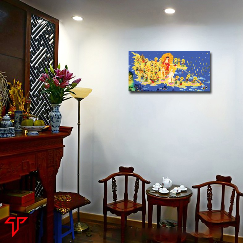 Tây Phương Tiếp Dẫn treo tường, tranh phật giáo 30x60  [SALE OFF]