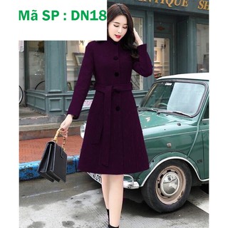 Áo khoác tím măng tô nữ dáng dài  thắt eo cao cấp DN18 thoitranghd com