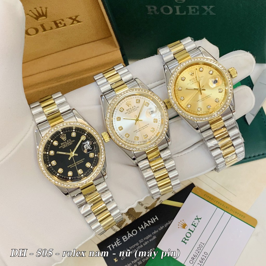 nam nước [rolex nam] Đồng hồ nam nữ Rolex - unisex viền đá dây kim loại chống nước DH505