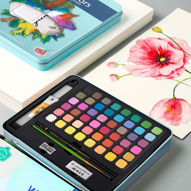 Set 48 Màu Nước Dạng Rắn Kèm Cọ Vẽ Cho Người Mới Bắt Đầu