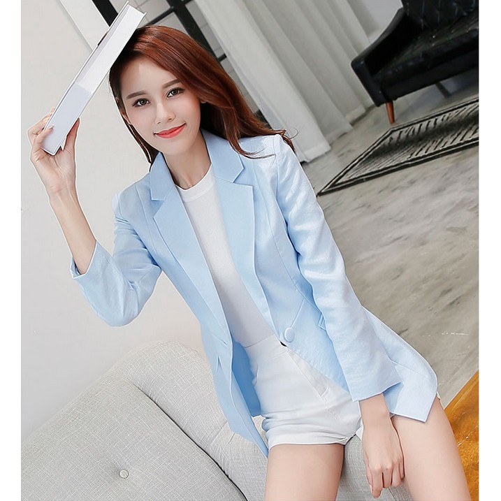 Áo vest Nữ ANN60 màu Xanh biển 1 nút fomr dài | BigBuy360 - bigbuy360.vn