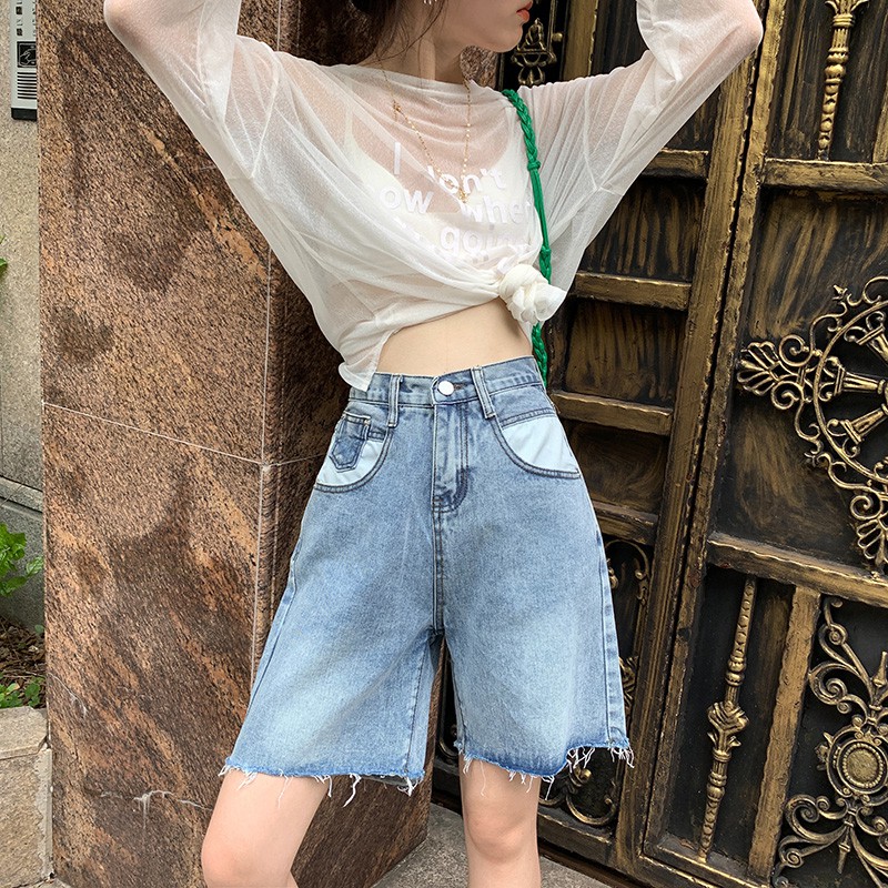 Quần short jean nữ ống rộng rách gấu MSHA3