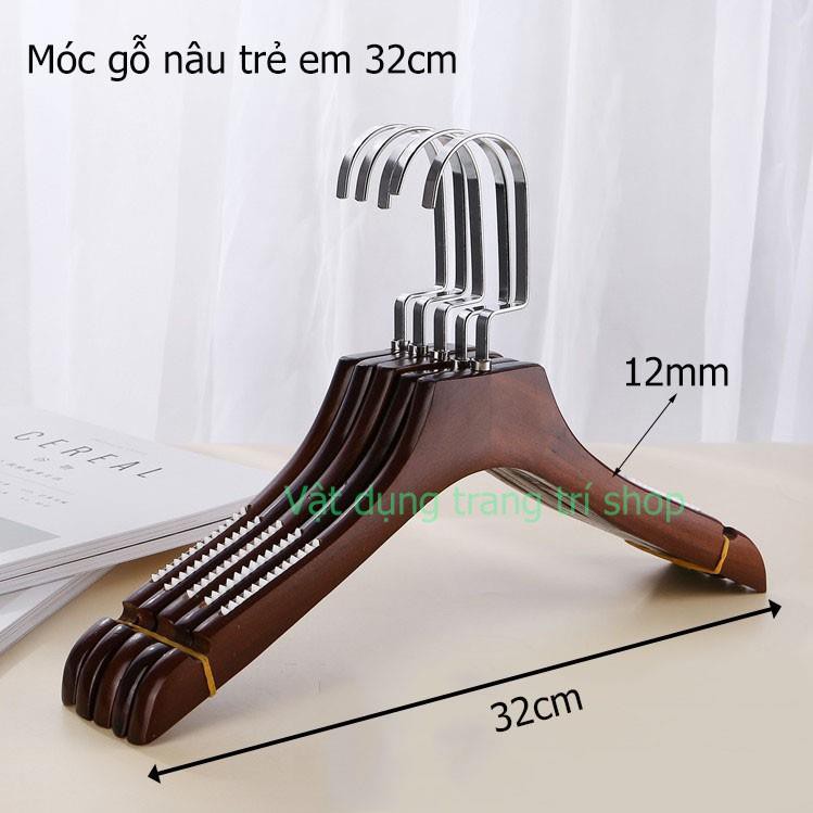 Móc Gỗ Nâu Vai Đệm Baby 32cm (10 móc)