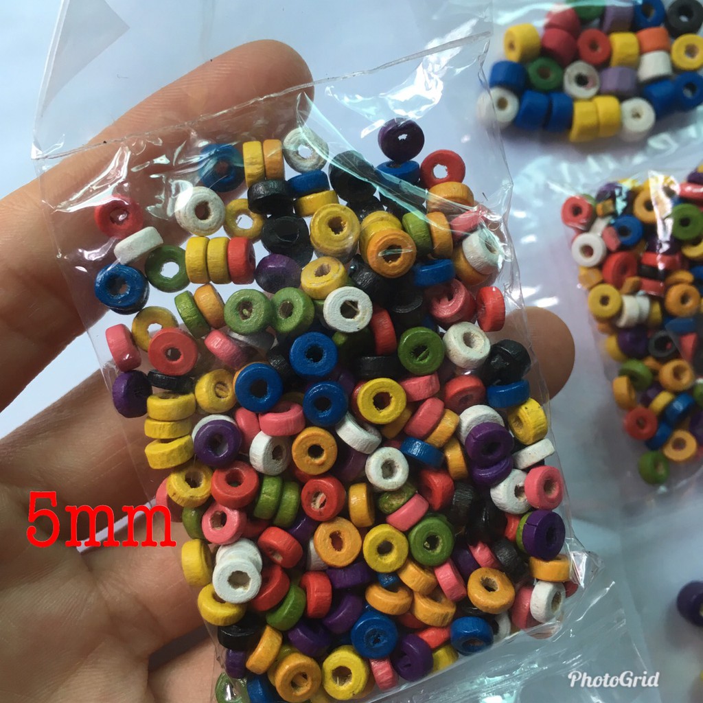 10g gỗ màu hạt bánh xe nhỏ size 5mm (khoảng 260 hạt) G9L