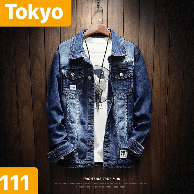 ÁO JEAN - ÁO KHOÁC JEAN CHẤT BÒ XANH ĐẬM THÊU CHỮ CAO CẤP HÀN QUỐC HOT TREND 2022- DB 111- TOKYO FASHION
