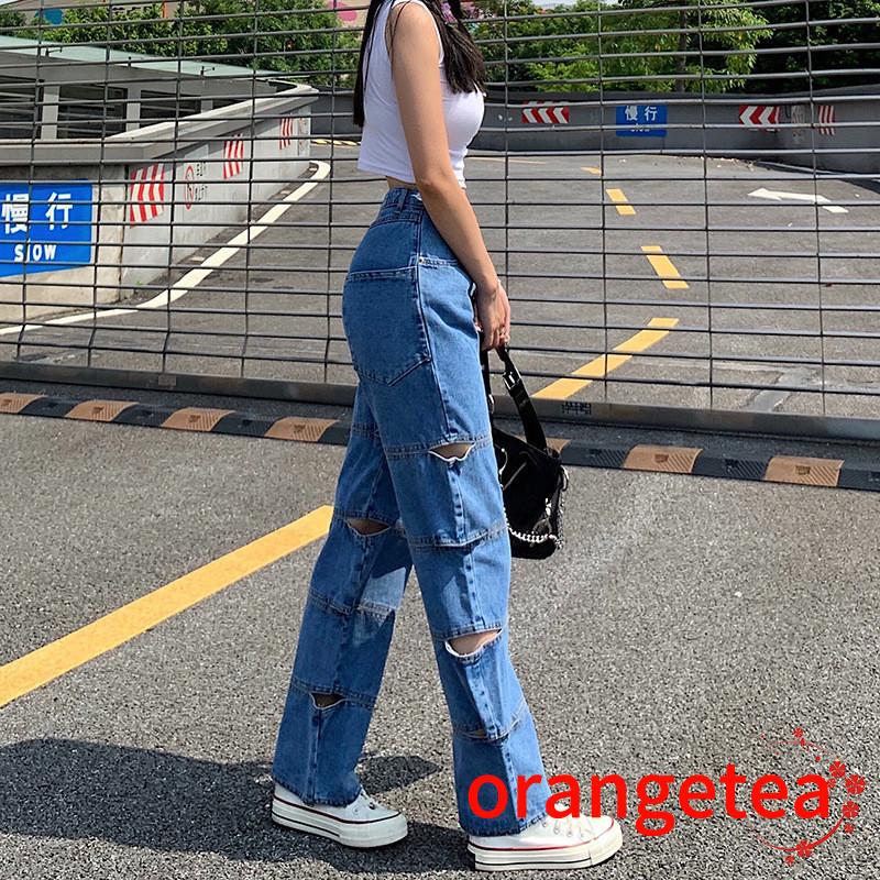 Quần Jeans Rách Lưng Cao Thời Trang Cho Nữ