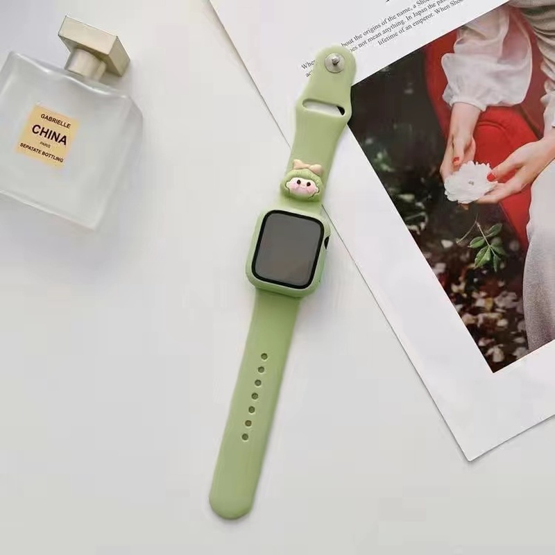 Ốp Dây Đeo Silicon Họa Tiết Hoạt Hình Cho Đồng Hồ Thông Minh Apple Watch 41mm 45mm 44mm 40mm 38mm 42mm Series 7 6 SE 5 4 3