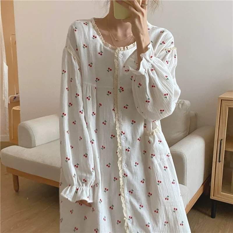 Váy ngủ linen xương rồng+ cherry