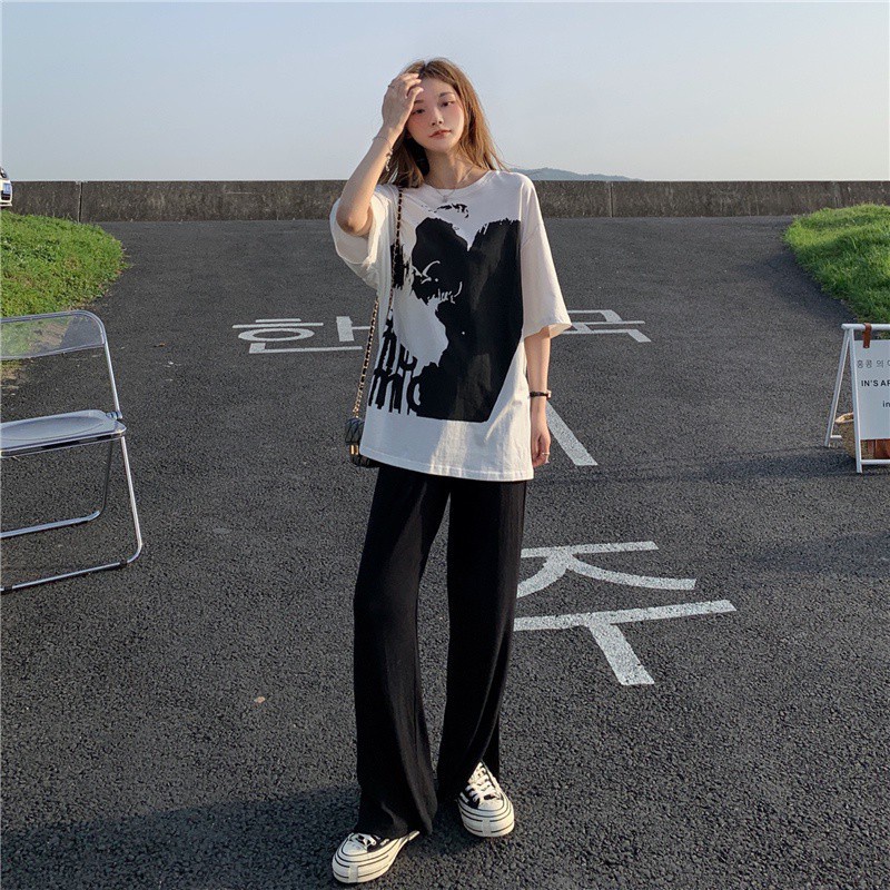 SUXI Áo Thun Ngắn Tay In Hình Cá Tính Thời Trang Mùa Hè Hàn Quốc