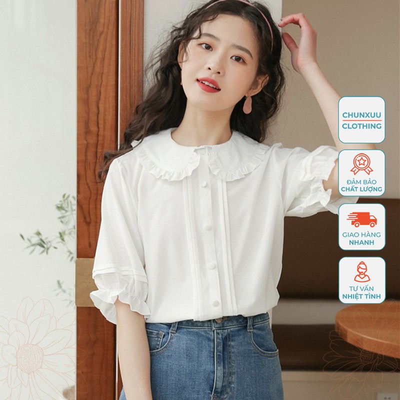 Áo sơ mi nữ trắng Chunxuu cổ bèo phong cách nhẹ nhàng tiểu thư - XU10 trắng