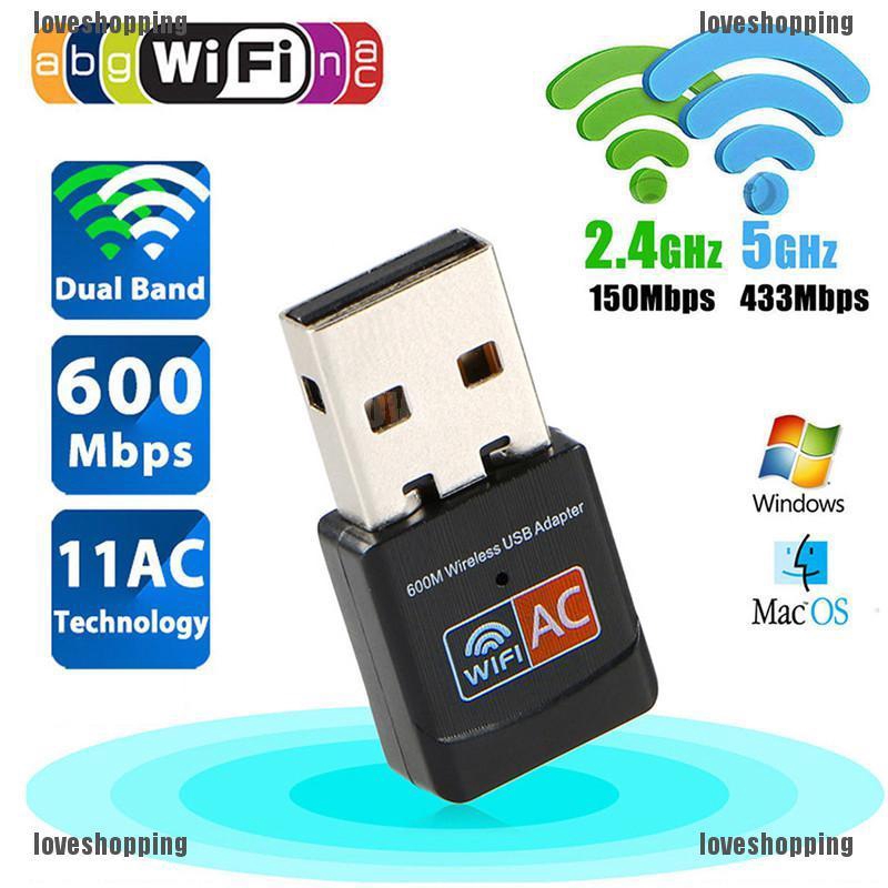 USB thu sóng wifi tốc độ 600Mbps 2.4G / 5G Hz kèm phụ kiện | BigBuy360 - bigbuy360.vn