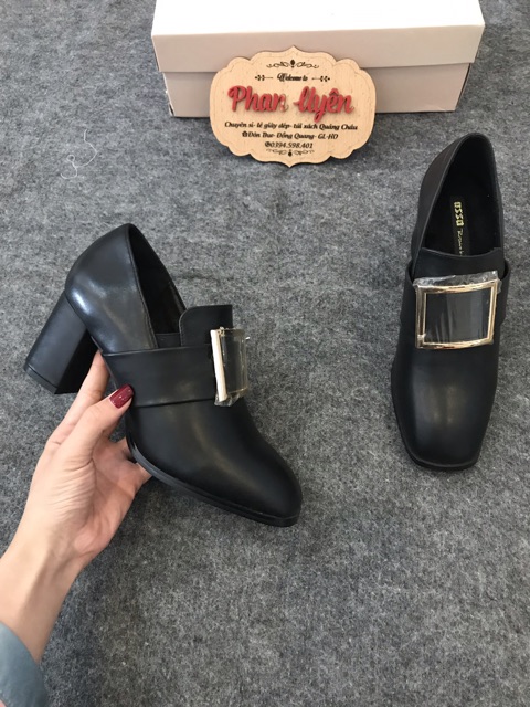 Bốt cổ ngắn đế vuông cao 7cm size 37-38 chất da lì hàng quảng châu có sẵn