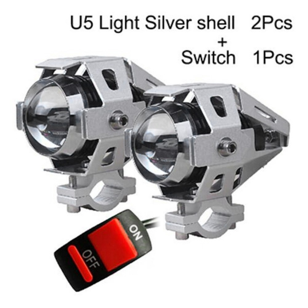 Coolplays 2Pcs 125W Motorcycle Headlights Auxiliary Lamp, U5 LED Motorbike Spotlight 12V Moto DRL Spot Head Light