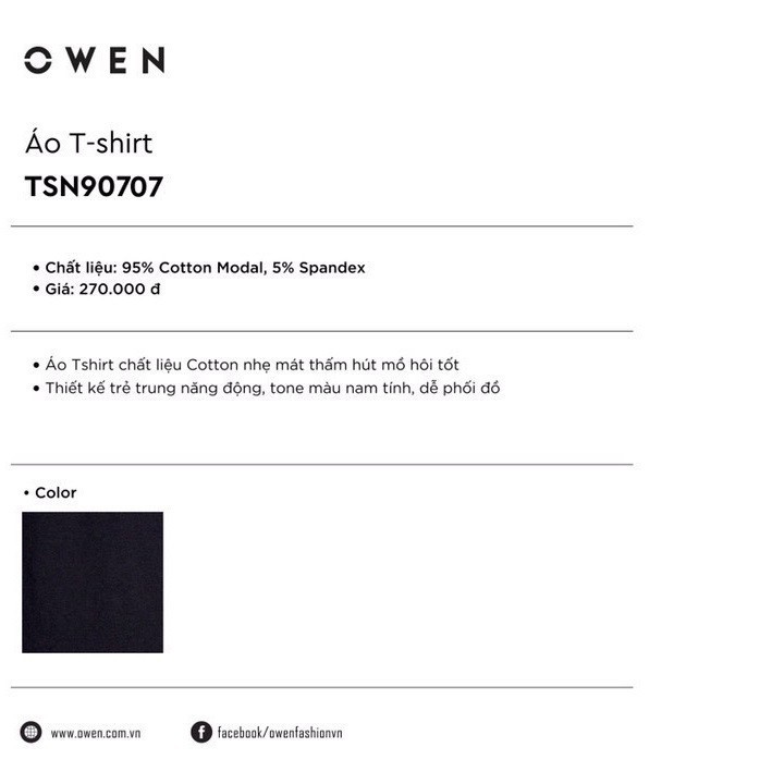 . OWEN - Áo thun ngắn tay Owen màu đen 90707/90735 Cực Đẹp .1 . M08 ✔️ . *