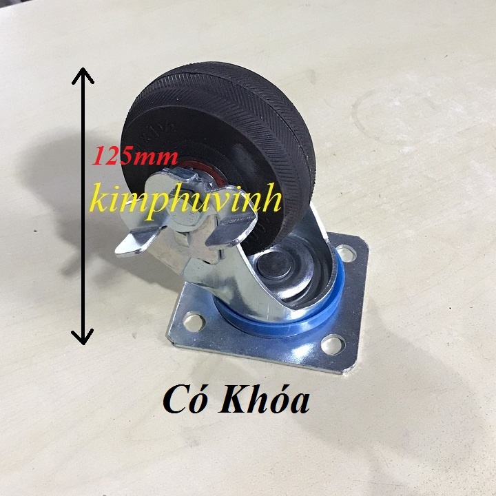 01 CÁI - BÁNH XE CAO SU CHỊU TẢI 100MM ( Có Khóa) - BÁNH XE CAO SU BỐ 1 TẤT