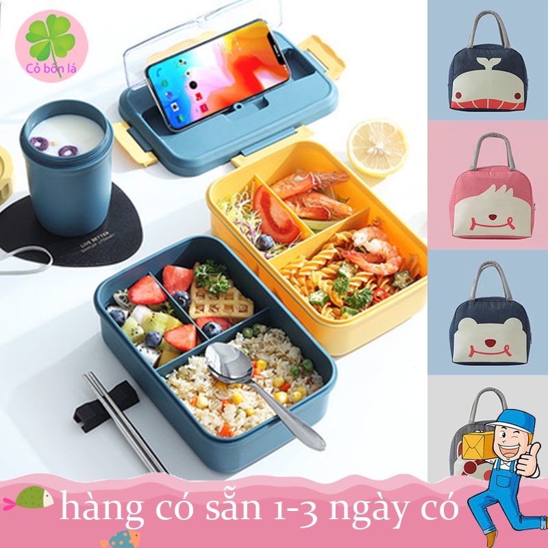 Hộp Đựng Cơm Văn Phòng 3 Ngăn Lúa Mạch An Toàn Tặng Kèm Thìa Và Đũa Có Thể Cho Vào Lò Vi Sóng Để Hâm Lại