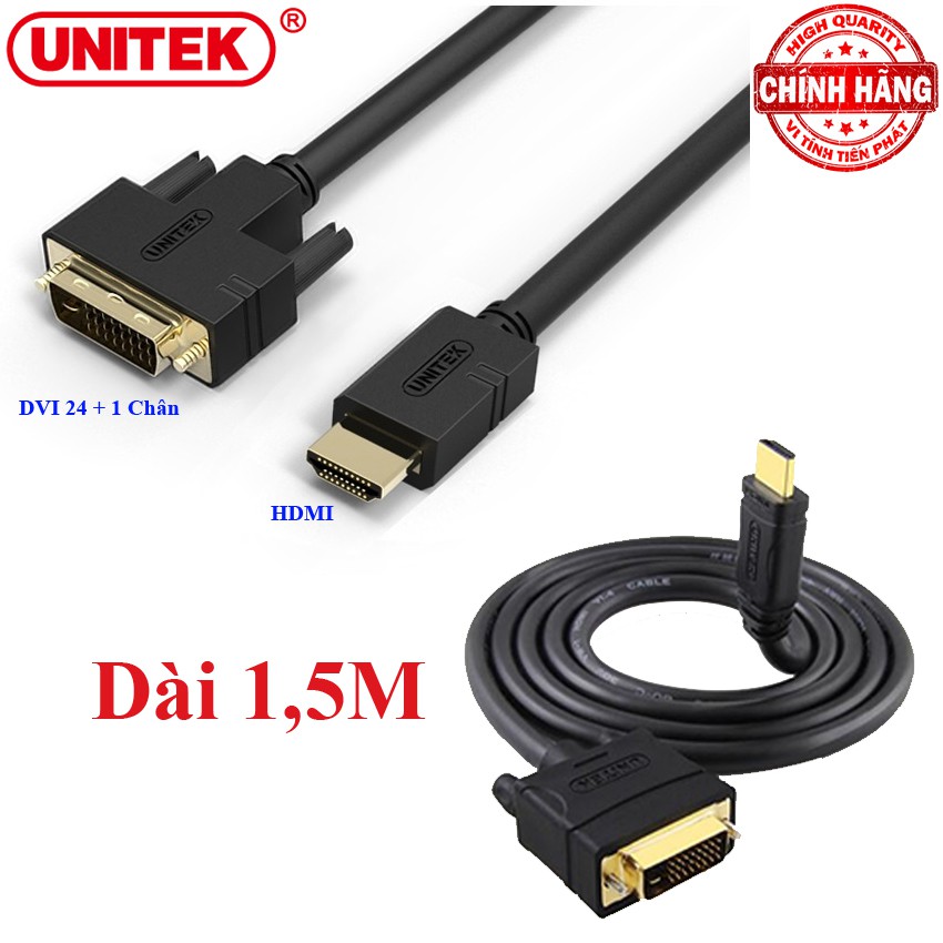 [Mã ELFLASH5 giảm 20K đơn 50K] Cáp Chuyển DVI to HDMI và ngược lại HDMI to DVI Unitek Y-C217A dài 1,5m