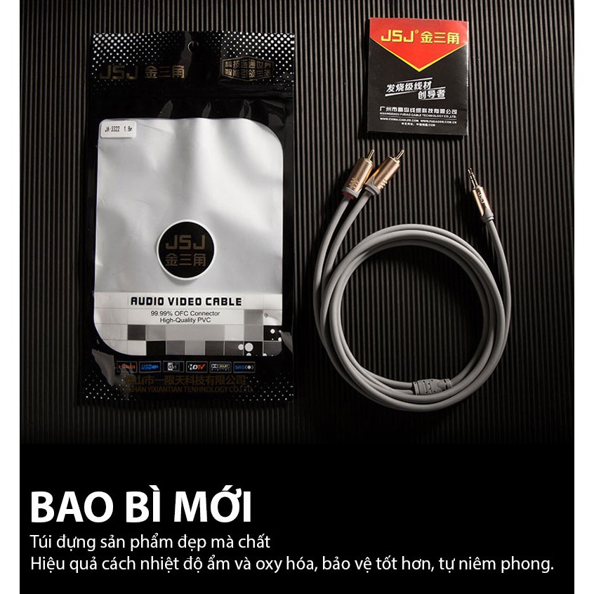 Dây tín hiệu đầu 3 ly (3.5mm) ra 2 đầu bông sen (AV/RCA) JSJ 3322 dài 1.8m - 5m kết cấu mềm mại, đầu nối mạ vàng