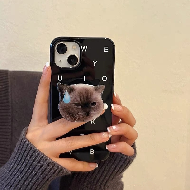Ốp Điện Thoại Silicon In Hình Mèo Và Chữ Nhật Hàn Có Giá Đỡ Cho Iphone 11phone13 12promax 8p 14plus