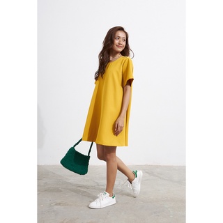 MAYBI Đầm form A lụa cotton tay ngắn
