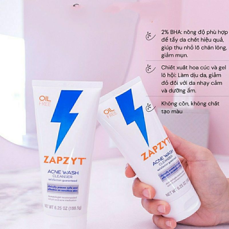 Sữa rửa mặt sạch sâu, giảm mụn và ngăn ngừa mụn Zapzyt oil-free