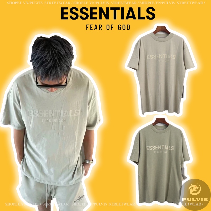 - Áo Tee Fear of God Essentials SS22 Seafoam/Wheat Logo 3D Silicon T-Shirt, Áo thun FOG ESSENTIALS