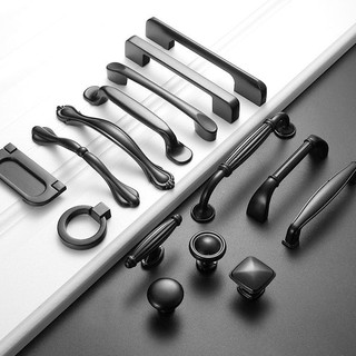 【kho sẵn sàng】Tay nắm ngăn kéo tủ bằng nhôm màu đen bền bỉ đa năng nhiều loại tùy chọn