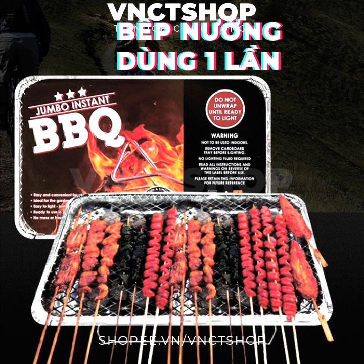 Bếp nướng than BBQ dùng 1 lần, vỉ nướng thịt đi du lịch dã ngoại picnic ngoài trời