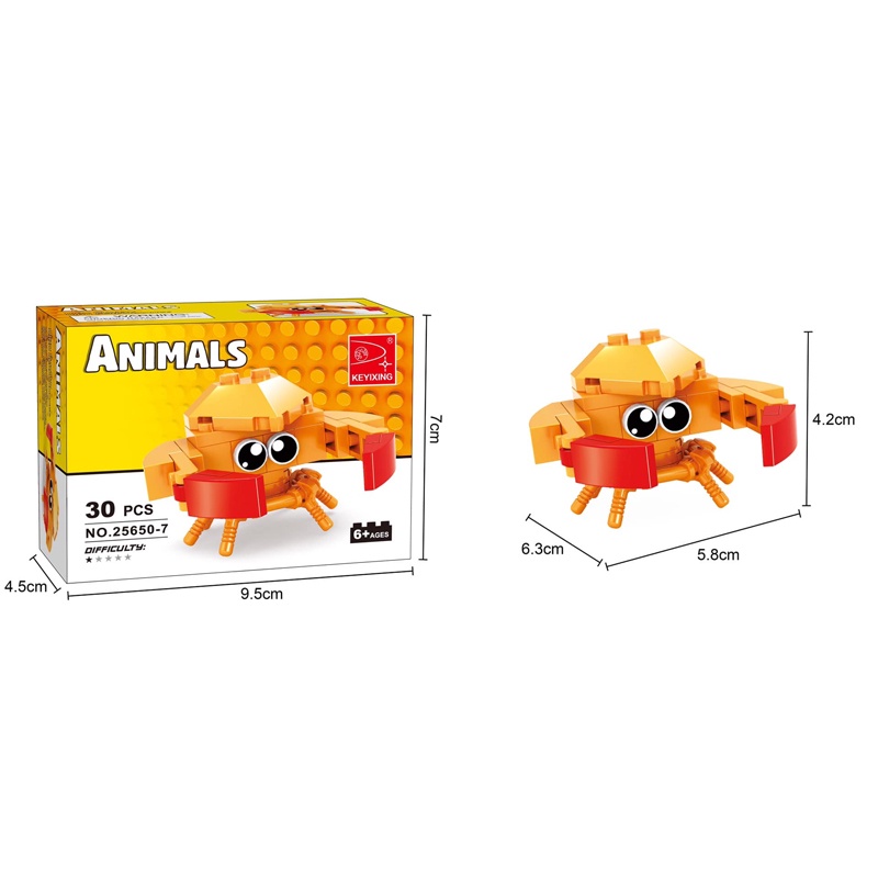 Đồ Chơi Lắp Ráp Animals - Keyixing KYX-25650-7 - Con Cua (30 Mảnh Ghép)