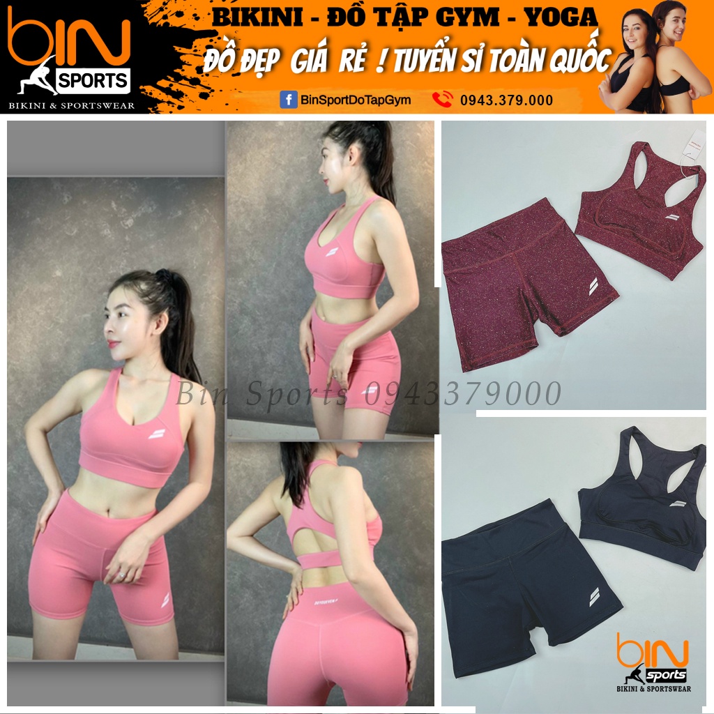 Đồ tập gym nữ, set bộ đùi thể thao áo bra kèm mút quần đùi Bin Sports BN013