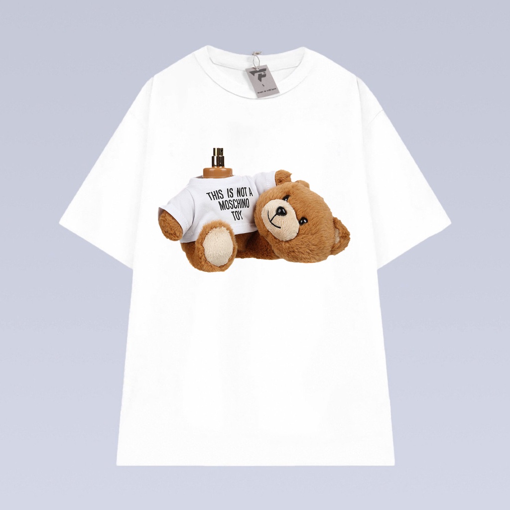 Áo thun unisex tay lỡ form rộng in gấu vải cotton mát FPLUS FP93