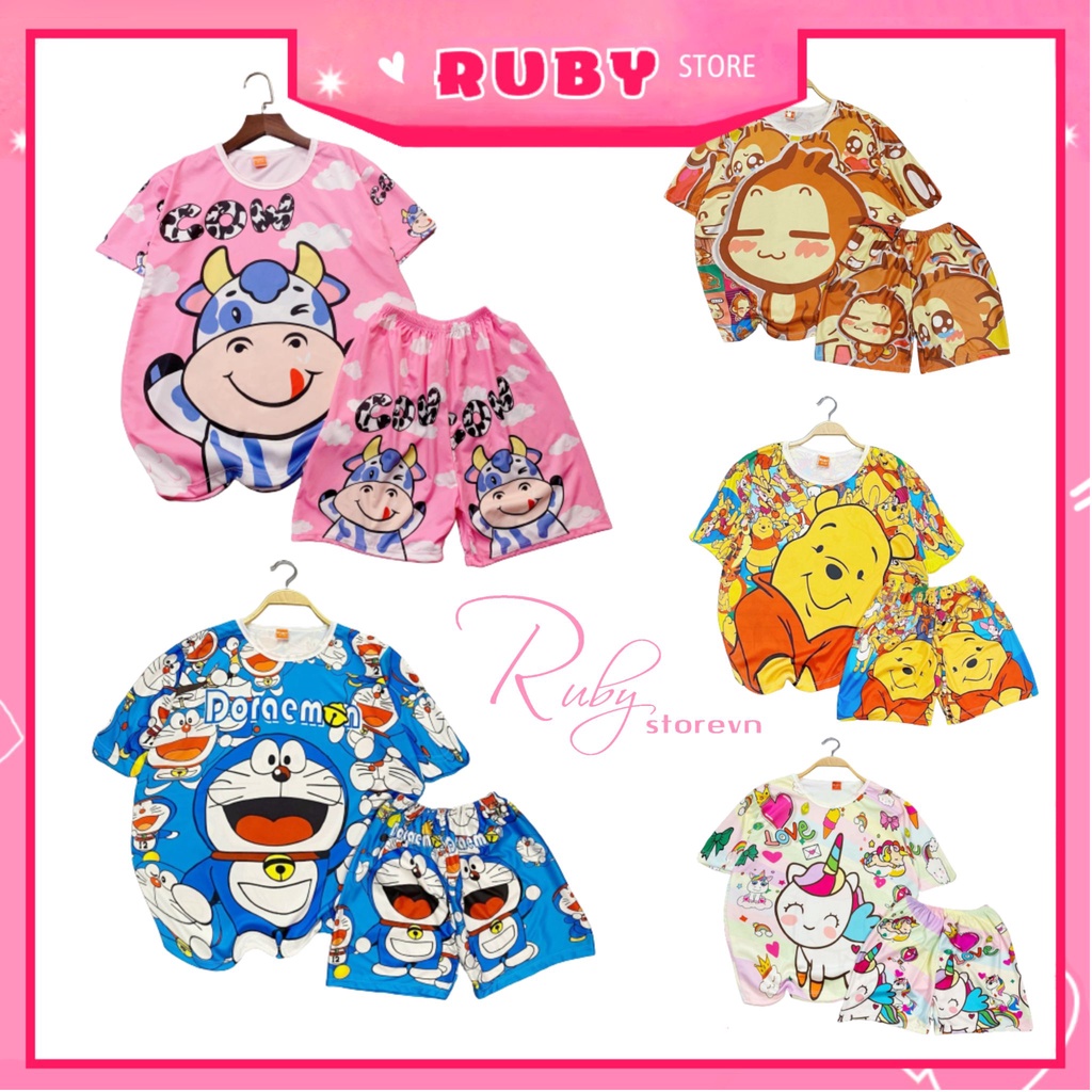 Đồ bộ bé trai bé gái dưới 13kg hoạt hình Mickey Doremon Kitty dễ thương chất thun mềm mịn mát DBRBD TỔNG HỢP SIZE 4