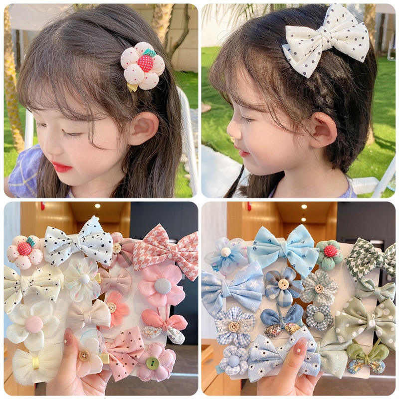 Set 8 Kẹp Tóc Nơ Hoa Phong Cách Hàn Quốc Dễ Thương Cho Bé Gái