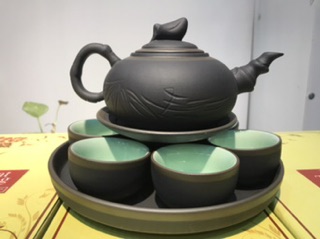 Bộ ấm chén tử sa chỉ bạc ( khay )
