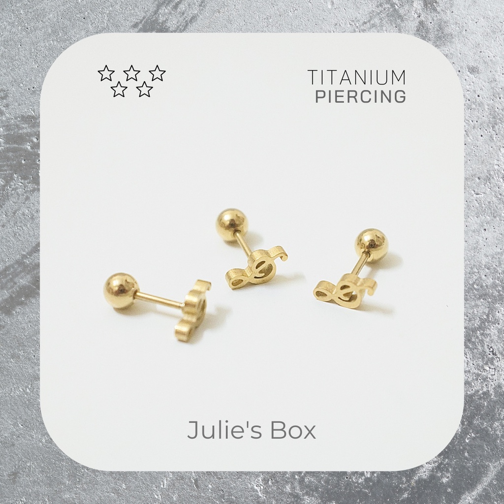 [1 Chiếc] Khuyên Tai Titan Unisex Nốt Nhạc Màu Vàng Không Gỉ Sét Không Ngứa Không Bay Màu Bông Tai Julies Box 66