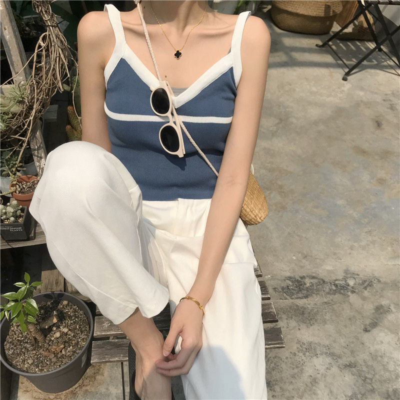 Áo Hai Dây Dệt Kim Cổ Chữ V Thời Trang Mùa Hè Cho Nữ