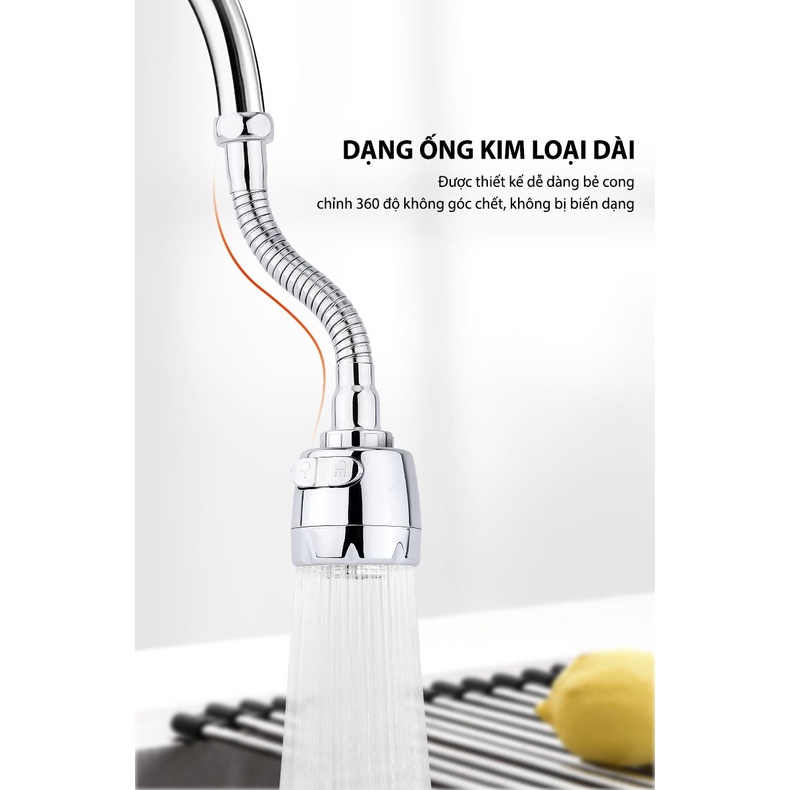 Đầu Vòi Rửa Bát Tăng Áp 18cm Xoay 360 Độ, Vòi Nối Tăng Áp Lực Cho Bồn Rửa Chén Bồn Rửa Tay