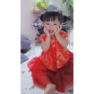 Đầm hanbok áo gấm đỏ